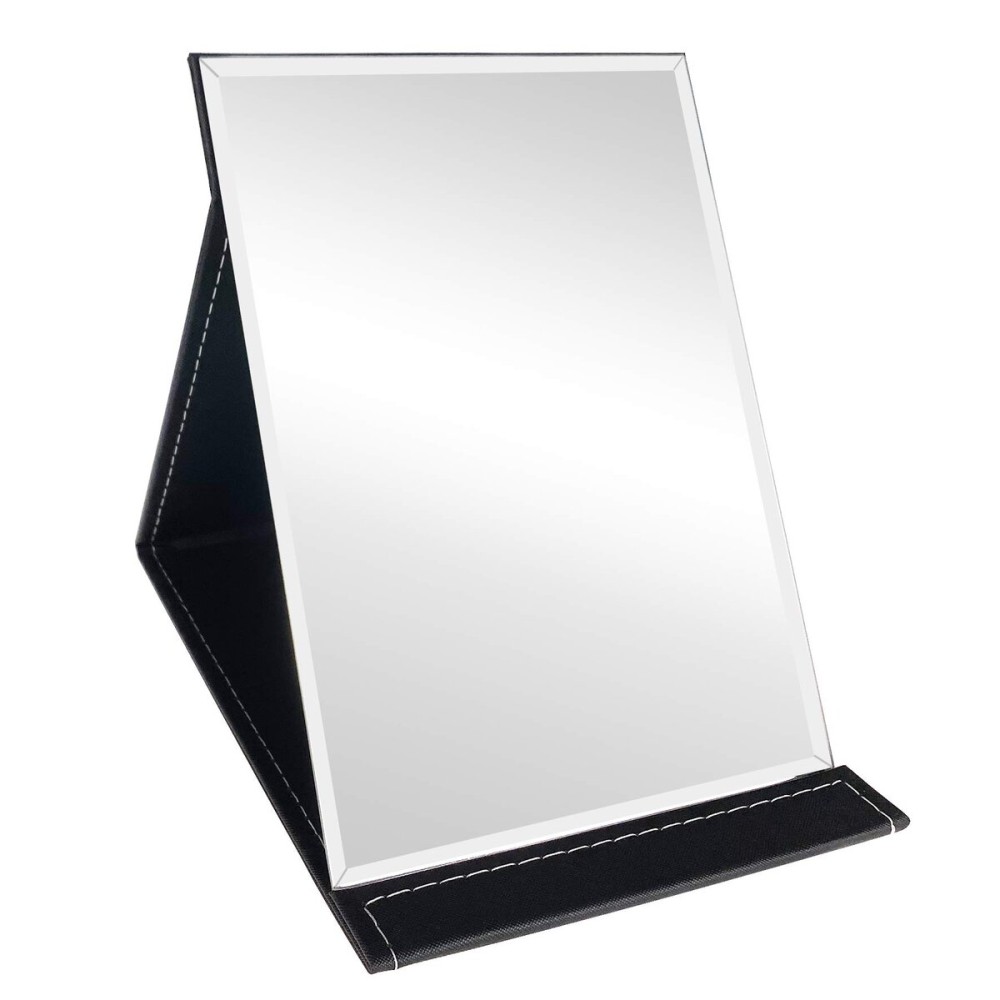 Portable Folding Makeup Mirror with Adjustable Stand, PU Leather Vanity Table for Cosmetics Personal Beauty, X-Large