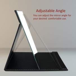 Portable Folding Makeup Mirror with Adjustable Stand, PU Leather Vanity Table for Cosmetics Personal Beauty, X-Large