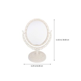 Uonlytech Oval Dressing Mirror Tabletop Makeup Mirror, Vintage Oval Shaped Makeup Mirror Swivel Cosmetic Mirror with 360 Degree Rotation for Women Travel Bedroom, Beige