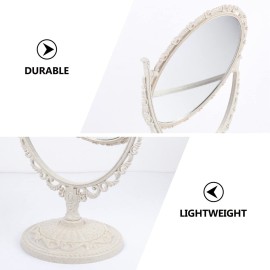 Uonlytech Oval Dressing Mirror Tabletop Makeup Mirror, Vintage Oval Shaped Makeup Mirror Swivel Cosmetic Mirror with 360 Degree Rotation for Women Travel Bedroom, Beige