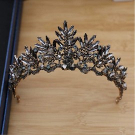 Minkissy Black Baroque Queen Crown Vintage Queen Tiara Gothic Baroque Crowns Crystal Birthday Quinceanera Pageant Prom