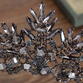 Minkissy Black Baroque Queen Crown Vintage Queen Tiara Gothic Baroque Crowns Crystal Birthday Quinceanera Pageant Prom