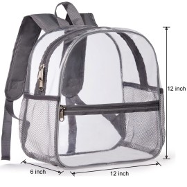 ZJIE Clear Mini Backpack 12x12x6 Stadium Approved, Transparent Backpack See Through Backpack for Concerts and Sporting Event, Work, School, Security (Grey)