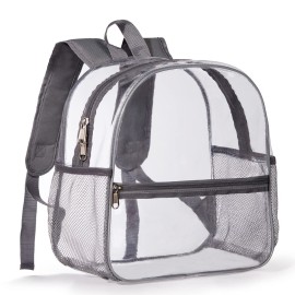 ZJIE Clear Mini Backpack 12x12x6 Stadium Approved, Transparent Backpack See Through Backpack for Concerts and Sporting Event, Work, School, Security (Grey)