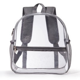 ZJIE Clear Mini Backpack 12x12x6 Stadium Approved, Transparent Backpack See Through Backpack for Concerts and Sporting Event, Work, School, Security (Grey)