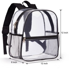 ZJIE Clear Mini Backpack 12x12x6 Stadium Approved Clear Backpacks Transparent Backpack for Stadium, Sporting Event, Music Festival and Concerts (Black)