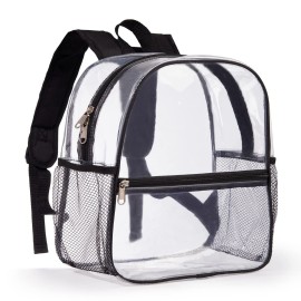 ZJIE Clear Mini Backpack 12x12x6 Stadium Approved Clear Backpacks Transparent Backpack for Stadium, Sporting Event, Music Festival and Concerts (Black)