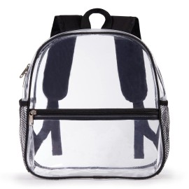 ZJIE Clear Mini Backpack 12x12x6 Stadium Approved Clear Backpacks Transparent Backpack for Stadium, Sporting Event, Music Festival and Concerts (Black)