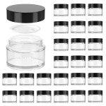 1oz Glass Jar with Lid, Hoa Kinh 40 Pack Clear Round Containers Cosmetic Glass Jars with Inner Liners and Black Lids Travel Jars for Storing Lip and Body Scrub, Lotion, Body Butter, Bath Salts, Liquid