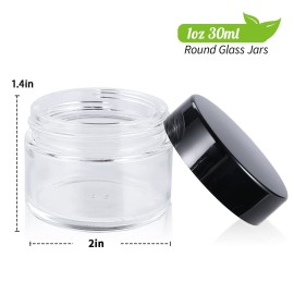 1oz Glass Jar with Lid, Hoa Kinh 40 Pack Clear Round Containers Cosmetic Glass Jars with Inner Liners and Black Lids Travel Jars for Storing Lip and Body Scrub, Lotion, Body Butter, Bath Salts, Liquid