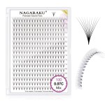 NAGARAKU Premade Fans Eyelash Extensions 320 Fans 10D Volume 0.07mm C curl 9-14mm Mix Tray Sharp Narrow Stem Clusters Thin Pointy Base Russian Pre Fanned Fluffy Matte Black
