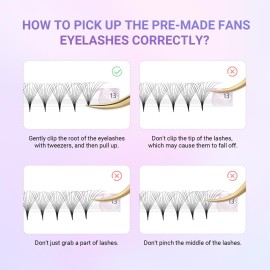 NAGARAKU Premade Fans Eyelash Extensions Thin Pointy Base 10D Volume Sharp Narrow Stem 0.07mm D curl 9-14mm Mix Clusters Russian Pre Fanned Fluffy Matte Black