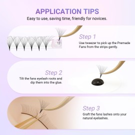 NAGARAKU Premade Fans Eyelash Extensions Thin Pointy Base 10D Volume Sharp Narrow Stem 0.07mm D curl 9-14mm Mix Clusters Russian Pre Fanned Fluffy Matte Black