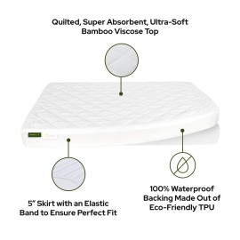 Waterproof Mini Crib Mattress Protector | Bamboo Viscose Made Ultra-Soft Quilted Mattress Cover, 1-Pack