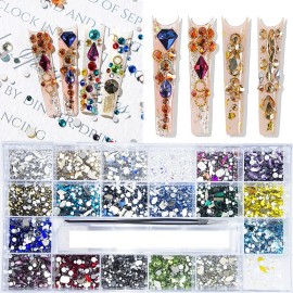 8200 Pcs AB Red Blue Green Champagne Gold Black Yellow Nail Rhinestones Mixed Colored Multi Shaped Sized Nail Beads Glass Gems Stones Rhinestone for Nails Art DIY Crafts Jewelry