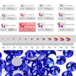 Dowarm 288 Pieces SS30 Flatback Rhinestones, 6.5MM Flatback Crystal Rhinestones for Craft Face Nail Art Dance Costumes, Flat Back Nail Crystals, Non Hotfix Rhinestones (SS30 / 6.5MM, Blue/Sapphire)