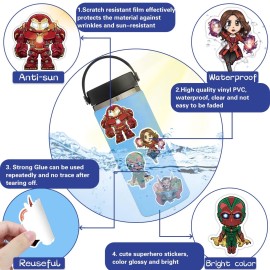 Cute Superhero Stickers for Water Bottle, 130pcs Waterproof Stickers for Kids Teens Adults, Comic Legends Vinyl Stickers Pack for Skateboard Laptop Luggage Party Supplies Decals