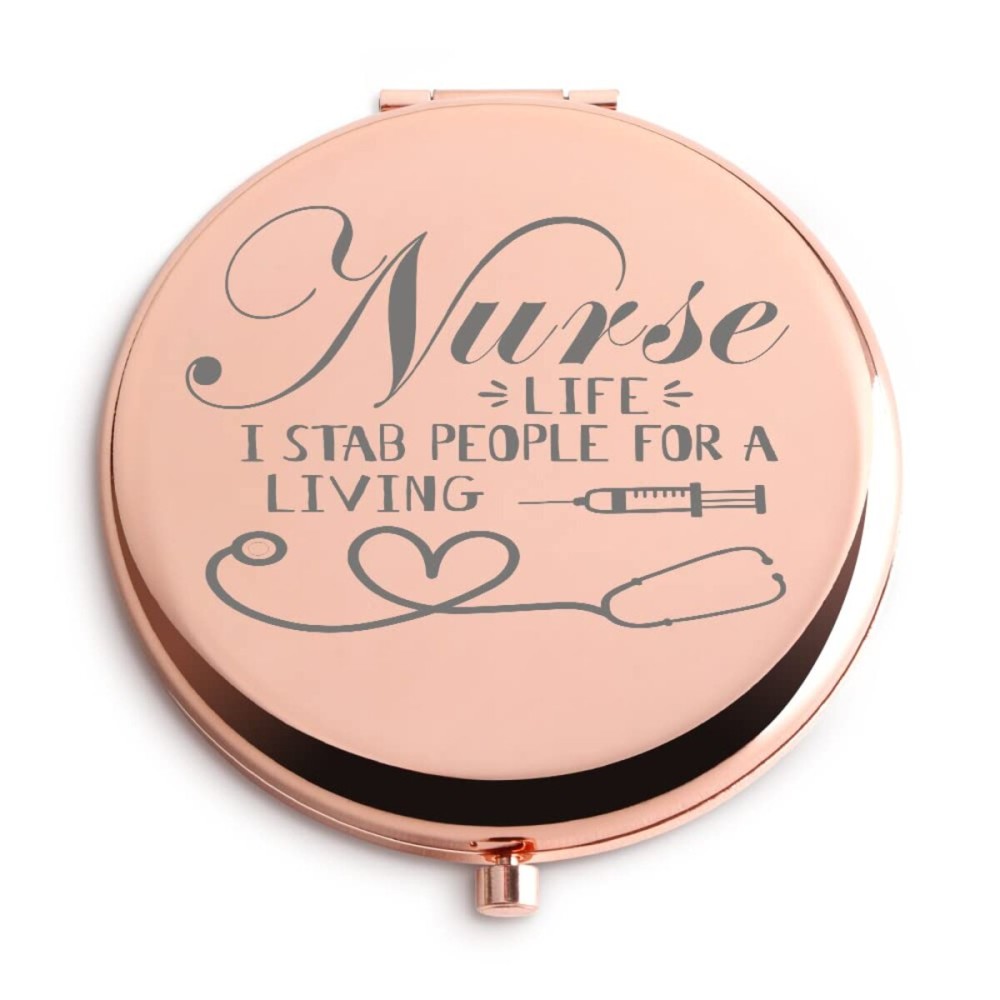 Dyukonirty Nurse Gifts for Women Travel Makeup Mirror Graduation Gifts Medical Assistant Nurse Practitioner Birthday Nurse Gifts for Nurses Week Rose Gold
