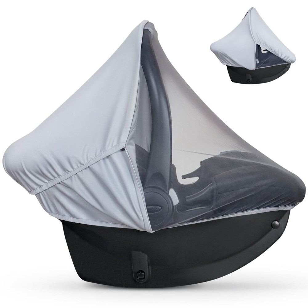 Summer Baby Car Seat Cover | 2-in-1 Breathable Carseat Sun Shade & Mosquito Net | UV Protection Lightweight Canopy Covers for Infant Unisex | Bug Net Mesh for Spring & Summer Warm Weather (Gray)