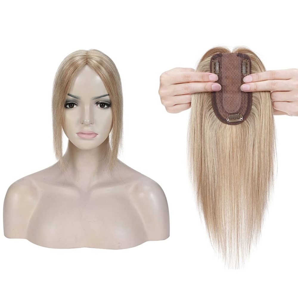 MY-LADY 150% Density Human Hair Toppers Without Bangs For Women 14 Inch (no bangs) 12/613 Light Brown with Bleach Blonde Silk Base Clip in Toppers Top Hair Pieces for Thinning Hair Hair Loss MY-LADY 150% Density Human Hair Toppers Without Bangs For Women 14 Inch (no bangs) 12/613 Light Brown with Bleach Blonde Silk Base Clip in Toppers Top Hair Pieces for Thinning Hair Hair Loss
