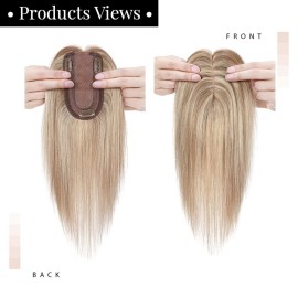 MY-LADY 150% Density Human Hair Toppers Without Bangs For Women 14 Inch (no bangs) 12/613 Light Brown with Bleach Blonde Silk Base Clip in Toppers Top Hair Pieces for Thinning Hair Hair Loss MY-LADY 150% Density Human Hair Toppers Without Bangs For Women 14 Inch (no bangs) 12/613 Light Brown with Bleach Blonde Silk Base Clip in Toppers Top Hair Pieces for Thinning Hair Hair Loss