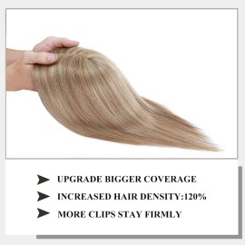MY-LADY 150% Density Human Hair Toppers Without Bangs For Women 14 Inch (no bangs) 12/613 Light Brown with Bleach Blonde Silk Base Clip in Toppers Top Hair Pieces for Thinning Hair Hair Loss MY-LADY 150% Density Human Hair Toppers Without Bangs For Women 14 Inch (no bangs) 12/613 Light Brown with Bleach Blonde Silk Base Clip in Toppers Top Hair Pieces for Thinning Hair Hair Loss