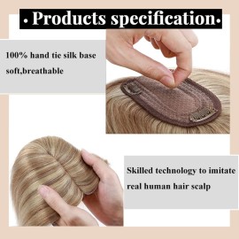MY-LADY 150% Density Human Hair Toppers Without Bangs For Women 14 Inch (no bangs) 12/613 Light Brown with Bleach Blonde Silk Base Clip in Toppers Top Hair Pieces for Thinning Hair Hair Loss MY-LADY 150% Density Human Hair Toppers Without Bangs For Women 14 Inch (no bangs) 12/613 Light Brown with Bleach Blonde Silk Base Clip in Toppers Top Hair Pieces for Thinning Hair Hair Loss