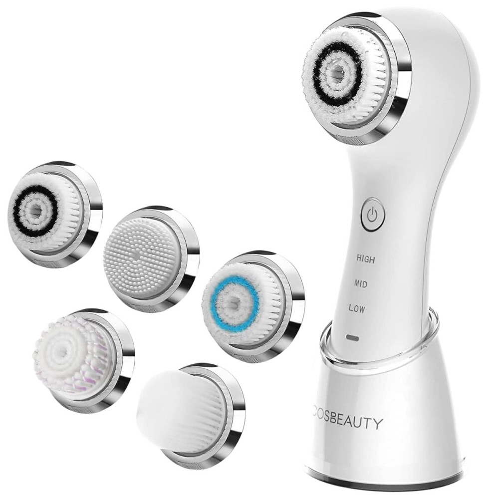 COSBEAUTY Face Scrubber Exfoliator Sonic Facial Cleansing Brush with 5 Interchangeable Brush Head,Face Brush Cleanser for Men IPX7 Waterproof,Wireless Rechargeable for Massaging,Deep Cleansing(White) COSBEAUTY Face Scrubber Exfoliator Sonic Facial Cleansing Brush with 5 Interchangeable Brush Head,Face Brush Cleanser for Men IPX7 Waterproof,Wireless Rechargeable for Massaging,Deep Cleansing(White)