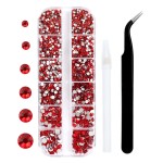 3792 Pcs Ruby Red Crystal Flatback Rhinestones Set for Nail, Art, Crafts, Makeup, Tumblers Glitter Round with Tweezers and Picking Pen(SS6~SS20)