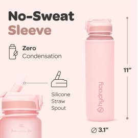 Hydracy Water Bottle with Times to Drink & Straw - Large 32 Oz BPA Free Motivational Water Bottle & No Sweat Sleeve -Leak Proof Gym Bottle with Time Marker - Ideal for Fitness, Sports & Outdoors