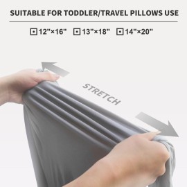 Jersey Knit Small Pillow Cases 2 Pack - Fit for 12x16, 12x20, 13x18 or 14x20 Sized Travel/Toddler Pillows, Ultra Soft Mini Envelope Microfiber Pillowcases Set of 2, Light Gray