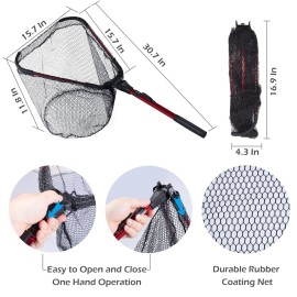 Bombrooster Fishing Tool Kit - 4PCS Landing Net, Pliers, Fish Gripper & Hook Remover for Kayak, Saltwater & Freshwater Anglers