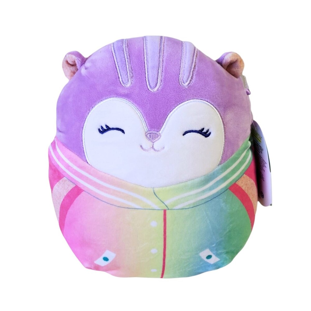 Official KellyToy Squishmallows 8 Sleepy Pajamas Winter Release Plush Stuffed Toy (Sydnee Squirrel Rainbow Shirt)