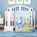 JISEN 3 Piece Crib Bedding Set Crib Quilt Crib Sheet Pillowcase - Soft Microfiber Printed Nursery Set for Baby Boys or Girls Dinosaurs