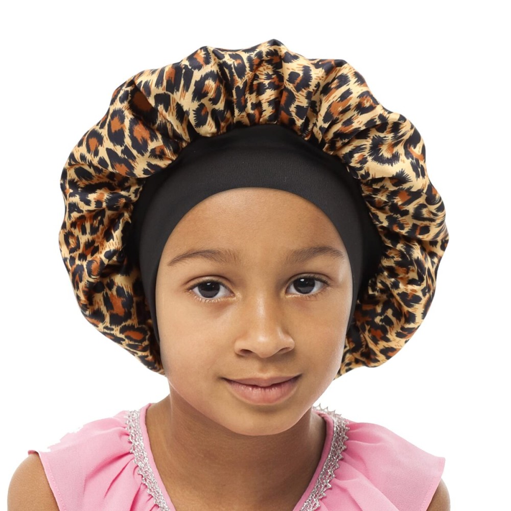 SENGTERM Kids Satin Bonnet Double Layer Wide Elastic Band Sleep Cap Hair Bonnet Silky Night Cap for Girls Toddler Child