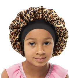 SENGTERM Kids Satin Bonnet Double Layer Wide Elastic Band Sleep Cap Hair Bonnet Silky Night Cap for Girls Toddler Child