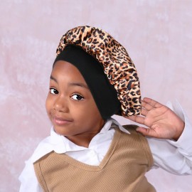 SENGTERM Kids Satin Bonnet Double Layer Wide Elastic Band Sleep Cap Hair Bonnet Silky Night Cap for Girls Toddler Child