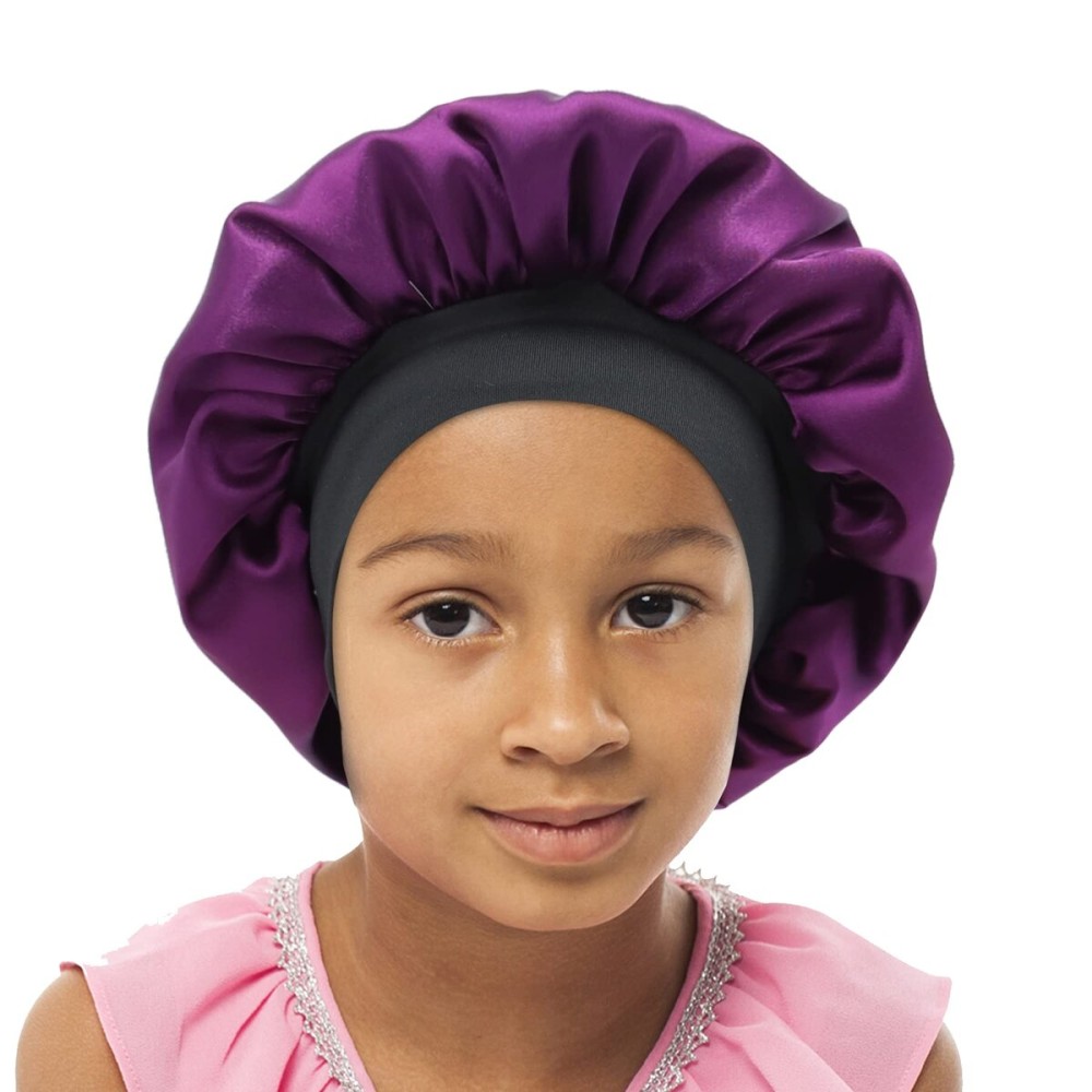 SENGTERM Kids Satin Bonnet Double Layer Wide Elastic Band Sleep Cap Hair Bonnet Silky Night Cap for Girls Toddler Child