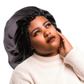 ELIHAIR Stain Bonnet Silky Sleep Cap Adjustable Satin Cap for Night Sleeping Hair Bonnet Reversible Double Layer XX-Large Size Dark Black ELIHAIR Stain Bonnet Silky Sleep Cap Adjustable Satin Cap for Night Sleeping Hair Bonnet Reversible Double Layer XX-Large Size Dark Black