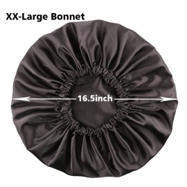 ELIHAIR Stain Bonnet Silky Sleep Cap Adjustable Satin Cap for Night Sleeping Hair Bonnet Reversible Double Layer XX-Large Size Dark Black ELIHAIR Stain Bonnet Silky Sleep Cap Adjustable Satin Cap for Night Sleeping Hair Bonnet Reversible Double Layer XX-Large Size Dark Black