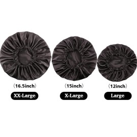 ELIHAIR Stain Bonnet Silky Sleep Cap Adjustable Satin Cap for Night Sleeping Hair Bonnet Reversible Double Layer XX-Large Size Dark Black ELIHAIR Stain Bonnet Silky Sleep Cap Adjustable Satin Cap for Night Sleeping Hair Bonnet Reversible Double Layer XX-Large Size Dark Black
