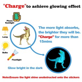 Dinosaur Wall Decals Glow in The Dark Dinosaur Wall Stickers Watercolor Dinosaur Decal Large Removable Vinyl Dino Wall Decals for Boys Bedroom Kids Girls Baby Nursery Playroom Living Room Wall Decor