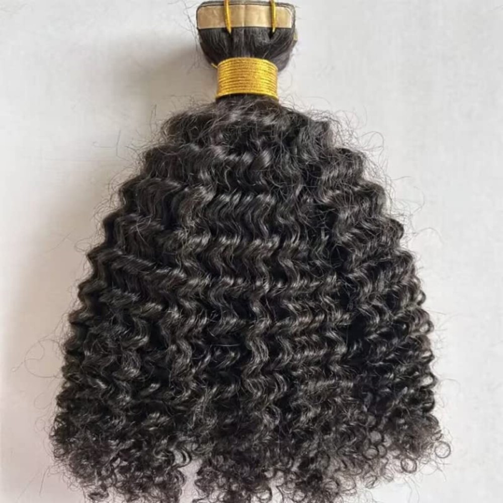 QIRUI Tape in Hair Extensions Human Hair Afro Kinky Curly 40pcs 100g Natural Color Skin Weft 4B 4C Tape in Hair Extensions 18Inch