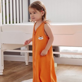 DaysU Sleep Sack 12-18 Months, 100% Cotton Unisex Wearable Blanket, 2-Way Zipper TOG 0.5, Breathable Lightweight Sleeping Bag 2 Pack, Fox, Large