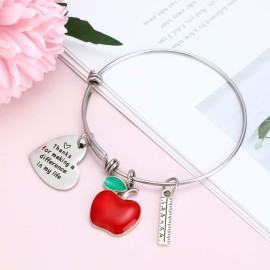 MTLEE 8 Pcs Teacher Graduation Gift Set for Women, 4 Makeup Pouch Cosmetic Bags and 4 Bangle Bracelets, Graduation End of Year Thank You Gifts for Teacher(Best Teacher Ever)