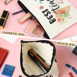 MTLEE 8 Pcs Teacher Graduation Gift Set for Women, 4 Makeup Pouch Cosmetic Bags and 4 Bangle Bracelets, Graduation End of Year Thank You Gifts for Teacher(Best Teacher Ever)