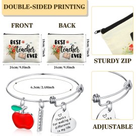 MTLEE 8 Pcs Teacher Graduation Gift Set for Women, 4 Makeup Pouch Cosmetic Bags and 4 Bangle Bracelets, Graduation End of Year Thank You Gifts for Teacher(Best Teacher Ever)