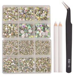 NCB 8000pcs Non Hotfix Rhinestones 10 Sizes Flatback Crystal Glass Rhinestones with Tweezers and Picking Pen for Nail Art Clothes Bags Phone Decorations Crafts DIY (001ab Crystal AB Mix SS3-SS30) NCB 8000pcs Non Hotfix Rhinestones 10 Sizes Flatback Crystal Glass Rhinestones with Tweezers and Picking Pen for Nail Art Clothes Bags Phone Decorations Crafts DIY (001ab Crystal AB Mix SS3-SS30)