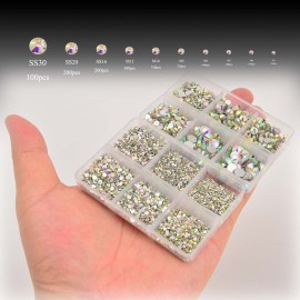 NCB 8000pcs Non Hotfix Rhinestones 10 Sizes Flatback Crystal Glass Rhinestones with Tweezers and Picking Pen for Nail Art Clothes Bags Phone Decorations Crafts DIY (001ab Crystal AB Mix SS3-SS30) NCB 8000pcs Non Hotfix Rhinestones 10 Sizes Flatback Crystal Glass Rhinestones with Tweezers and Picking Pen for Nail Art Clothes Bags Phone Decorations Crafts DIY (001ab Crystal AB Mix SS3-SS30)