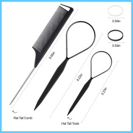 Topsy Tail Hair Tool Set by IKOCO - 400pcs Hair Bands, 2pcs Loop Styling Tools, Rat Tail Comb, (200pcs Each) Clear and Black Elastics